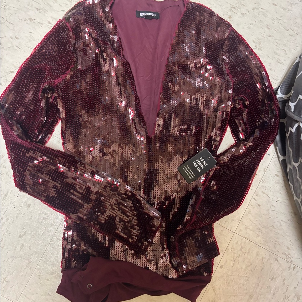 Express Burgundy Sequin Bodysuit